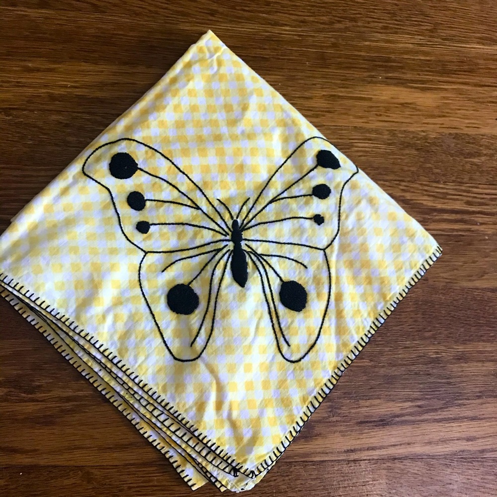 Vintage Yellow Gingham Butterfly Embroidered Towel